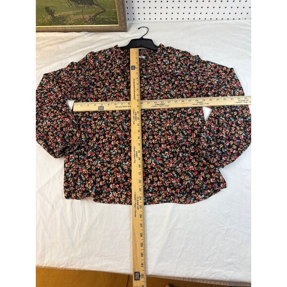 Loft Floral Ruffle Neck Blouse M Brown Long Sleeve Boho Cottagecore Career - Picture 8 of 8